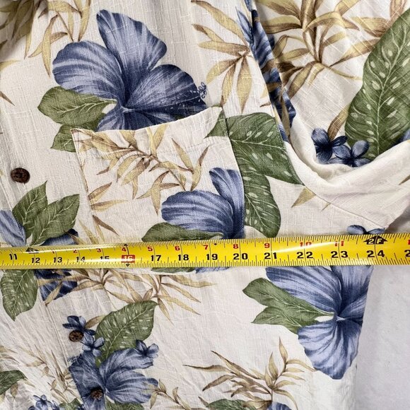 Havana Jacks Cafe XL Hawaiian Shirt Blue Hibiscus Tropical Leaves Button-Up - Picture 8 of 10